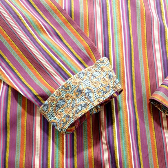 Robert Graham Mens Long Sleeve Shirt Large Designer Flip Cuff Embroidered Purple - Picture 9 of 12